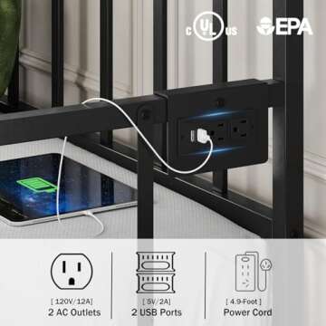 CollaredEagle Daybed with Trundle, Adjustable Sofa Bed Frame with LED Lights, Metal Twin Daybed with Charging Station for Living Room, Bedroom and Guest Room, Black