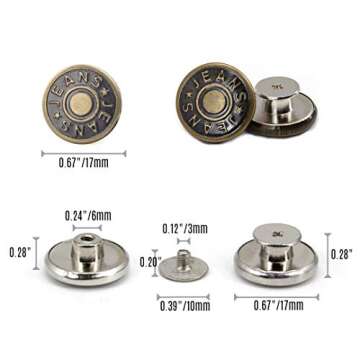 8 Sets Replacement Jean Buttons,No Sew Removable Metal Button for Jeans,17mm Button Repair Kit with ...