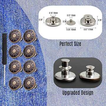 8 Sets Replacement Jean Buttons,No Sew Removable Metal Button for Jeans,17mm Button Repair Kit with Screwdriver in Plastic Storage Box.Fit for Any Cowboy Clothing,Jackets,Pants