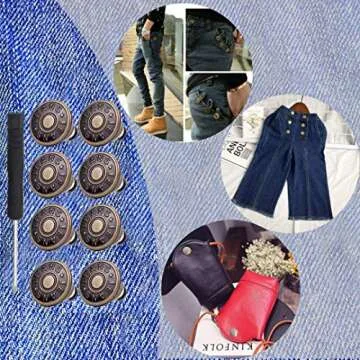 8 Sets Replacement Jean Buttons,No Sew Removable Metal Button for Jeans,17mm Button Repair Kit with Screwdriver in Plastic Storage Box.Fit for Any Cowboy Clothing,Jackets,Pants