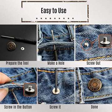 8 Sets Replacement Jean Buttons,No Sew Removable Metal Button for Jeans,17mm Button Repair Kit with Screwdriver in Plastic Storage Box.Fit for Any Cowboy Clothing,Jackets,Pants