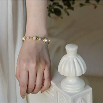 Cowlyn Pearl Bracelet Baroque Cultured Handmade Wind Bossimi 18K Gold Plated Work Around Silk Adjustable Charm Fashion Valentine Delicate Vintage Jewelry