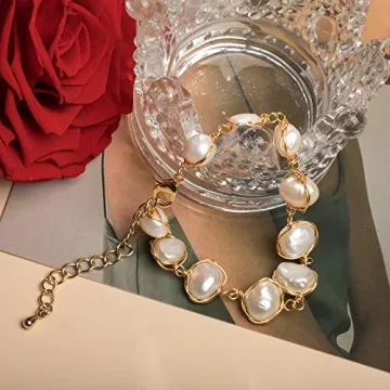 Cowlyn Pearl Bracelet Baroque Cultured Handmade Wind Bossimi 18K Gold Plated Work Around Silk Adjustable Charm Fashion Valentine Delicate Vintage Jewelry