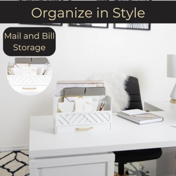 White Wooden Desk Organizer with Gold Handle