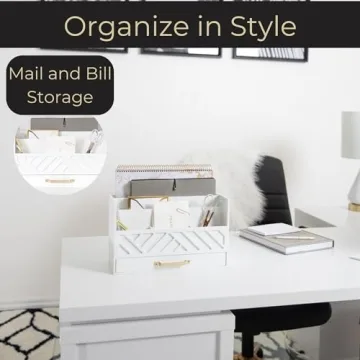 White Wooden Desk Organizer with Gold Handle