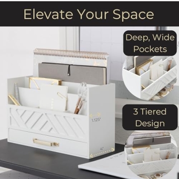White Wooden Desk Organizer with Gold Handle