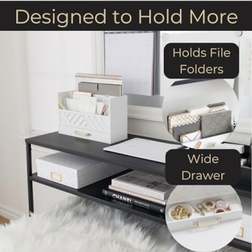 White Wooden Desk Organizer with Gold Handle