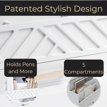 White Wooden Desk Organizer with Gold Handle