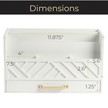 White Wooden Desk Organizer with Gold Handle
