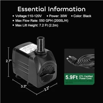 GROWNEER 550GPH Ultra Quiet Submersible Pump for All