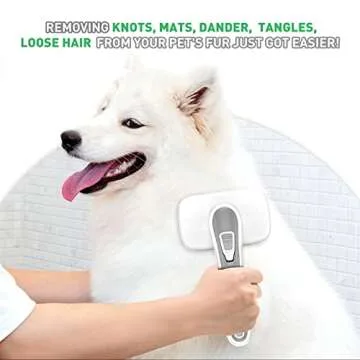 WOPQAEM Dogs Cats Self Cleaning Slicker Brush for Shedding & Grooming Any Breed of Pets, Remove Loose Undercoat Knots Mats Tangled Hair for Small Medium Large Animal With Long Short Fur Length-Grey