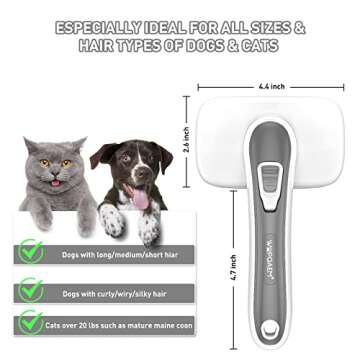 WOPQAEM Dogs Cats Self Cleaning Slicker Brush for Shedding & Grooming Any Breed of Pets, Remove Loose Undercoat Knots Mats Tangled Hair for Small Medium Large Animal With Long Short Fur Length-Grey