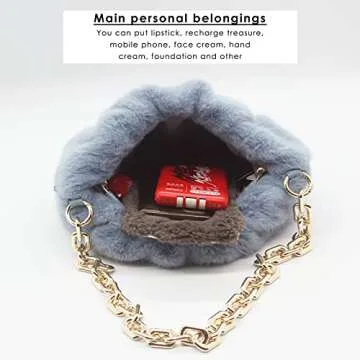 Women cloud-shape dumpling bags | Faux Fur and Fuzzy clutch purses | zinc alloy Shoulder Strap Evening Handbags