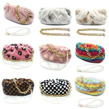 Women cloud-shape dumpling bags | Faux Fur and Fuzzy clutch purses | zinc alloy Shoulder Strap Evening Handbags
