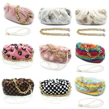 Women cloud-shape dumpling bags | Faux Fur and Fuzzy clutch purses | zinc alloy Shoulder Strap Evening Handbags