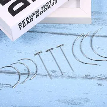 70 Pieces Wig Making Pins Needles Set, Wig T Pins and C Curved Needles Hair Weave Needles for Wig Making, Blocking Knitting, Modelling and Crafts