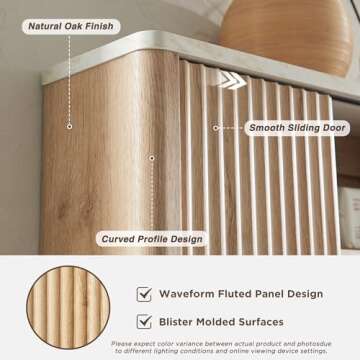 RedLemon Bathroom Wall Cabinet w/Fluted Sliding Door and Faux Marble Top, Adjustable Shelf, Curved P...