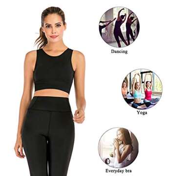 FOCUSSEXY Women High Neck Sports Bra Full Coverage Yoga Sports Bra Crop Tank Tops Gym Dancing Jogging Workout Black