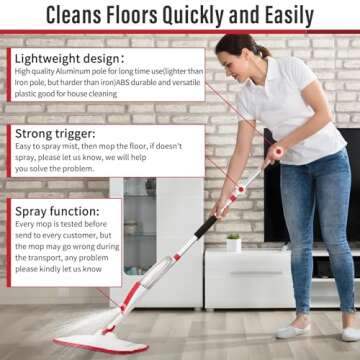 Mops for Floor Cleaning Wet Spray Mop with 14 oz Refillable Bottle and 2 Washable Microfiber Pads Home or Commercial Use Dry Wet Flat Mop for Hardwood Laminate Wood Ceramic