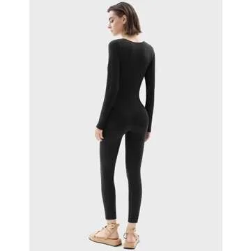 PUMIEY Women's Black Long Sleeve Bodycon Jumpsuit