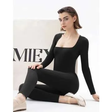 PUMIEY Women's Black Long Sleeve Bodycon Jumpsuit