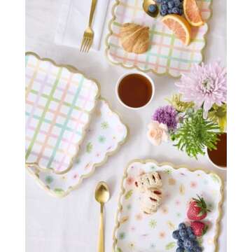 xo, Fetti Flower + Plaid Paper Plates - 24 pk, Square Flower Tea Party | Partea Kids Birthday Party ...