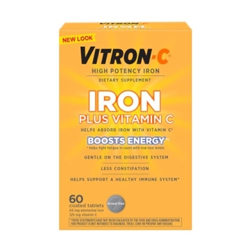 Vitron-C Iron & Vitamin C Supplement - Boost Energy & Immunity, 60 Pills