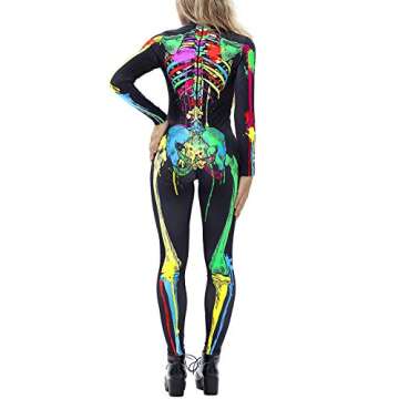 Auremore Women's 3D Skeleton Print Bodysuit Costume for Halloween & Cosplay