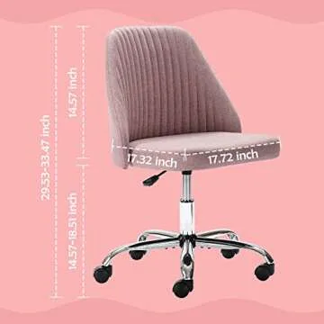 Home Office Desk Chair, Modern Linen Fabric Chair Adjustable Swivel Task Chair Mid-Back Cute Upholstered Armless Computer Chair with Wheels for Bedroom Studying Room Vanity Room (Pink)