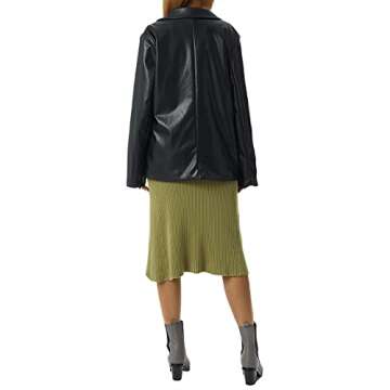 BHMAWSRT Womens Leather Blazer Coat, Long Sleeve Lapel Faux PU Leather Jacket Button Front Trench Coat (Black, X-Large)
