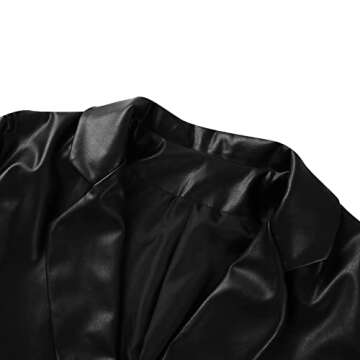 BHMAWSRT Womens Leather Blazer Coat, Long Sleeve Lapel Faux PU Leather Jacket Button Front Trench Coat (Black, X-Large)
