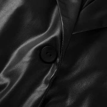 BHMAWSRT Womens Leather Blazer Coat, Long Sleeve Lapel Faux PU Leather Jacket Button Front Trench Coat (Black, X-Large)