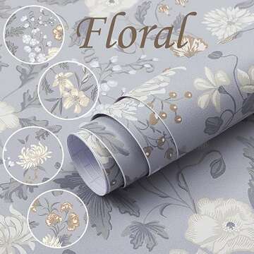Hopepak 15.3''x118'' Floral Wallpaper Peel and Stick Wallpaper Vintage Floral Wallpaper Self Adhesive Removable Wallpaper Vinyl Contact Paper for Bedroom Home Decorative
