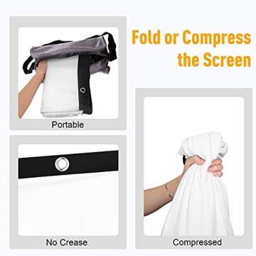 AAJK 120 inch Projector Screen, Foldable Projection Screen16:9 HD Hanging Movie Screen Anti-Crease, for Home Theater Outdoor Indoor