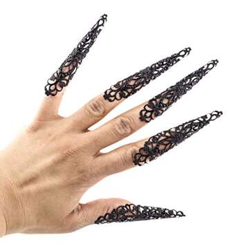 LUX ACCESSORIES Beautiful Floral Fingertip Nail Sharp Claw Jewelry (Black Matte)