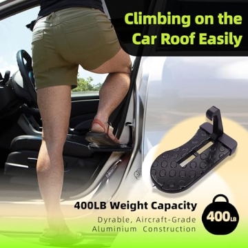 Car Door Step with Roof Rack Mount - Heavy-Duty 400lb Capacity, Anti-Slip Surface, Compact Design