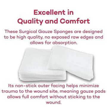 Dealmed 4" x 4" Surgical Sponges, 8-Ply, Non-Woven Absorbent Gauze Sponges for Wound Care, First Aid...