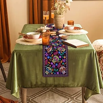 Vibrant Dia De Los Muertos Table Runner for Celebrations