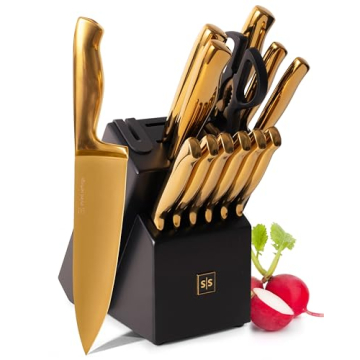 Stylish 14-Piece Gold and Black Knife Set for Modern Kitchens