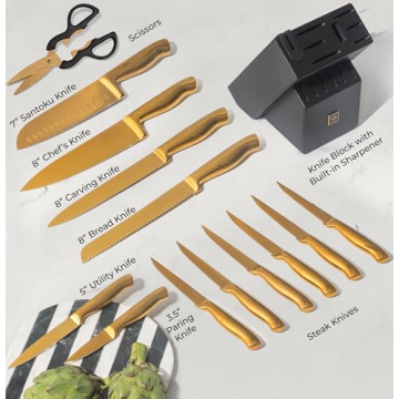 Stylish 14-Piece Gold and Black Knife Set for Modern Kitchens