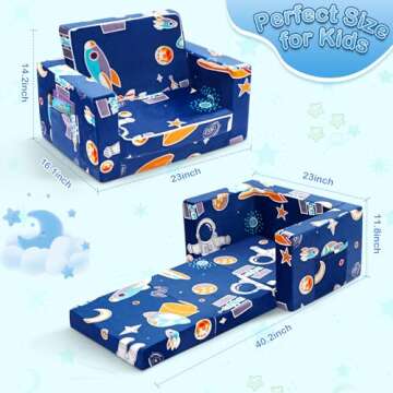 OSYKIU Kids Couch, 2-in-1 Toddler Couch Sofa, Kids Sofa Fold Out, Comfy Toddler Sofa Glowing in The ...