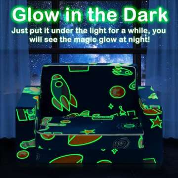 OSYKIU Kids Couch, 2-in-1 Toddler Couch Sofa, Kids Sofa Fold Out, Comfy Toddler Sofa Glowing in The Dark, Child Sofa Chair for Boys Girls Gifts, Convertible Baby Sofa Bed for Playroom Bedroom