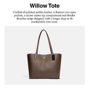 COACH Polished Pebble Leather Willow Tote, Dark Stone