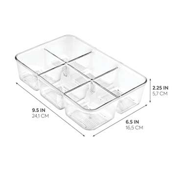 iDesign Divided Packet and Tea Bag Organizer for Kitchen Cabinets and Countertops, The Linus Collection - 6.5" x 9.5" x 2.25" - Clear