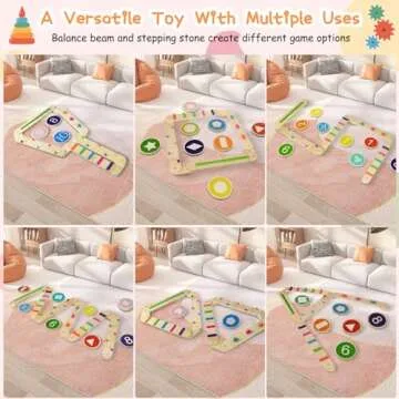 Wooden Balance Beam, Montessori Balance Board for Kids, Toddler Stepping Stones, Sensory Kids Gymnastics Obstacle Course Toy Playset, Improve Balance And Coordination Skills (8 Connectors)