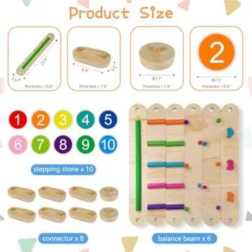 Wooden Balance Beam, Montessori Balance Board for Kids, Toddler Stepping Stones, Sensory Kids Gymnastics Obstacle Course Toy Playset, Improve Balance And Coordination Skills (8 Connectors)