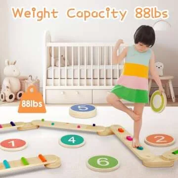Wooden Balance Beam, Montessori Balance Board for Kids, Toddler Stepping Stones, Sensory Kids Gymnastics Obstacle Course Toy Playset, Improve Balance And Coordination Skills (8 Connectors)