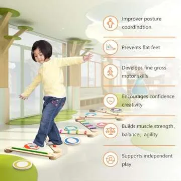 Wooden Balance Beam, Montessori Balance Board for Kids, Toddler Stepping Stones, Sensory Kids Gymnastics Obstacle Course Toy Playset, Improve Balance And Coordination Skills (8 Connectors)