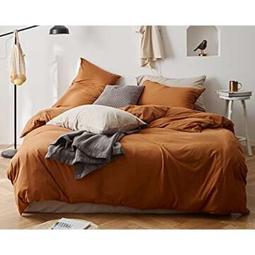Omelas Caramel Pumpkin Duvet Cover Queen Size Soft Microfiber 3 Piece Bedding Set