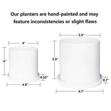 TIMEYARD Plant Pots Indoor, Modern Planters with Drainage Hole and Tray, Matte White Ceramic Cylinder Planters, 4in 6in for Flowers, Succulents, Mid Century Home Garden Decor, Set of 2